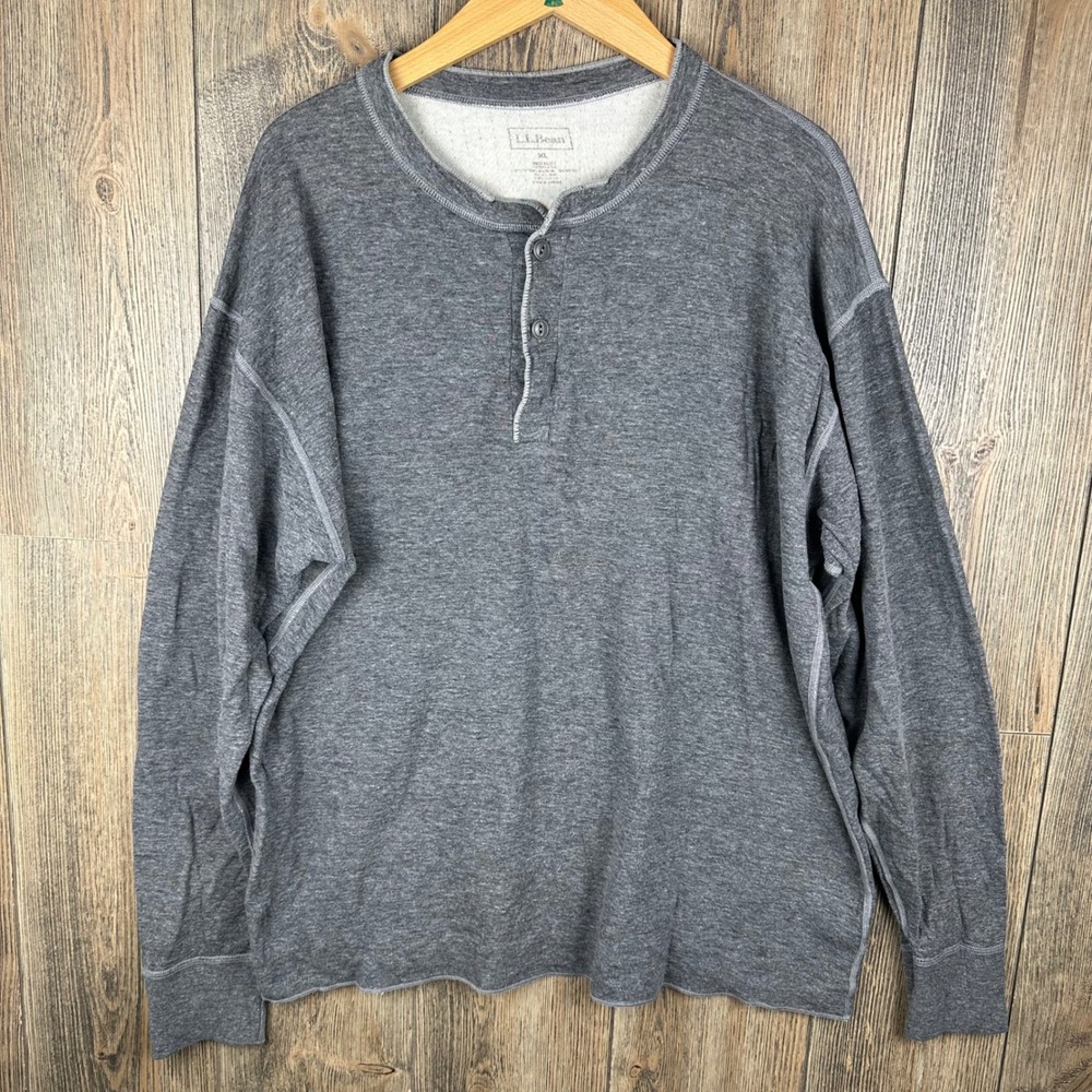L.L. Bean River Driver Long Sleeve Henley Shirt Mens XL Gray Two Button Placket